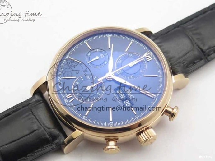 MIROTIME 0106 Portofino Chrono RG ZF 1:1 Best Edition Blue Dial Gold Markers on Black Leather Strap A FlexibleFit 7112